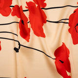 Silk Charmeuse Print - Beige, Red and Black Poppy Stems Border - Made in Italy