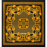 Silk Charmeuse Panel Print - Black, Olive Green and Gold Ornate Florals - Made in Italy