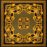 Silk Charmeuse Panel Print - Black, Olive Green and Gold Ornate Florals - Made in Italy