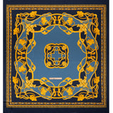 Silk Charmeuse Panel Print - Navy, Country Blue and Gold Ornate Florals - Made in Italy