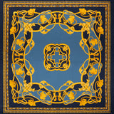 Silk Charmeuse Panel Print - Navy, Country Blue and Gold Ornate Florals - Made in Italy