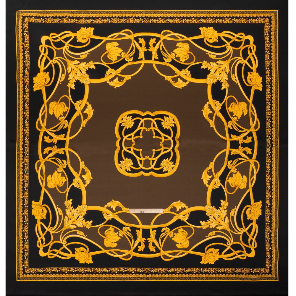Silk Charmeuse Panel Print - Black, Brown and Gold Ornate Florals - Made in Italy