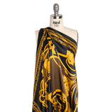 Silk Charmeuse Panel Print - Black, Brown and Gold Ornate Florals - Made in Italy