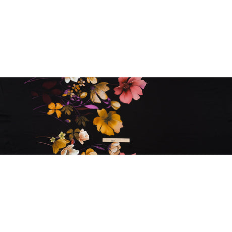 Silk Charmeuse Print - Black, Purple and Yellow Ochre Floral- Made in Italy
