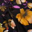Silk Charmeuse Print - Black, Purple and Yellow Ochre Floral- Made in Italy