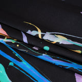 Silk Charmeuse Print - Black and Rainbow Paint Streaks and Splatters - Made in Italy