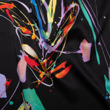 Silk Charmeuse Print - Black and Rainbow Paint Streaks and Splatters - Made in Italy
