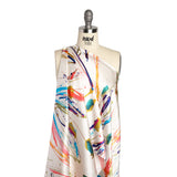 Silk Charmeuse Print - White and Rainbow Paint Streaks and Splatters - Made in Italy