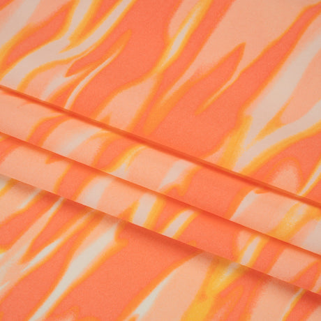 Stretch Nylon Crepe Print - Mango Orange and Peach Pink Abstract - Deadstock