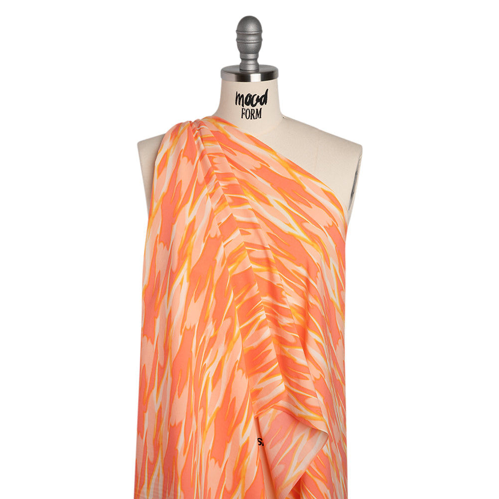 Stretch Nylon Crepe Print - Mango Orange and Peach Pink Abstract - Deadstock