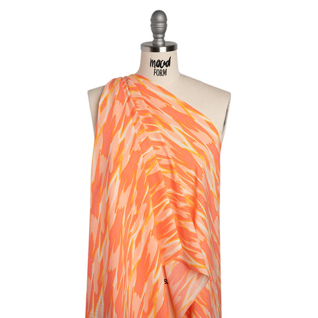 Stretch Nylon Crepe Print - Mango Orange and Peach Pink Abstract - Deadstock