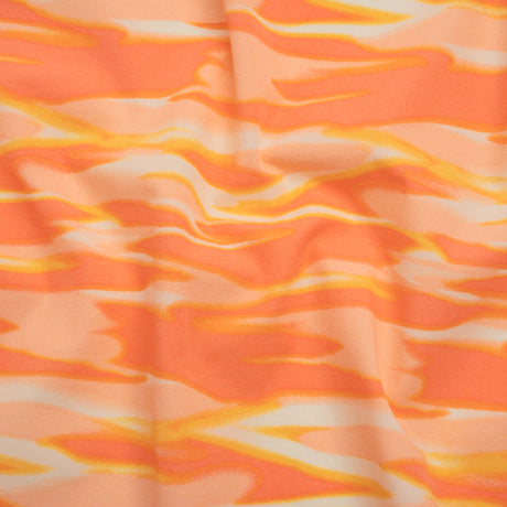 Stretch Nylon Crepe Print - Mango Orange and Peach Pink Abstract - Deadstock