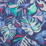 Stretch Nylon Crepe Print - Blue, Teal and Hot Pink Tropical Leaves - Deadstock