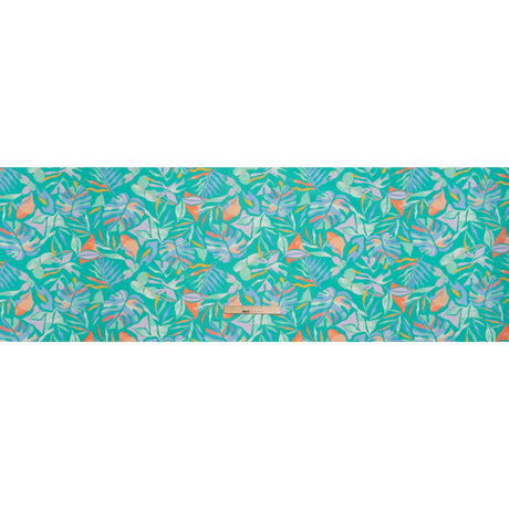 Stretch Nylon Crepe Print - Bright Teal, Periwinkle and Orange Tropical Leaves - Deadstock