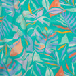 Stretch Nylon Crepe Print - Bright Teal, Periwinkle and Orange Tropical Leaves - Deadstock