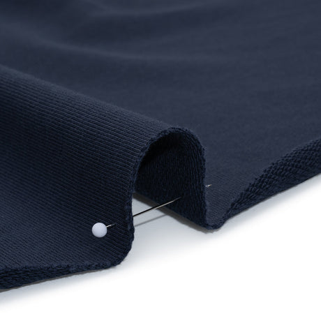Cotton and Recycled Polyester French Terry - Navy Blue - Deadstock
