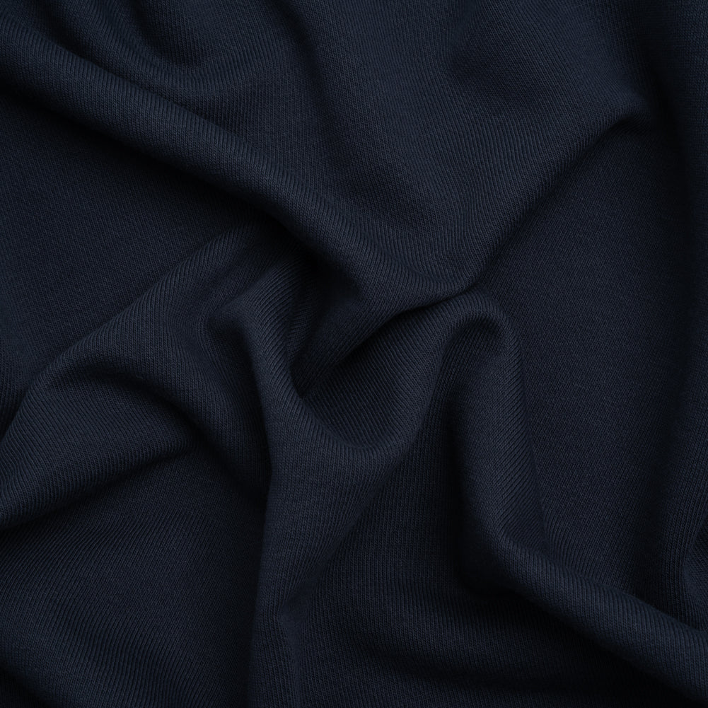 Cotton and Recycled Polyester French Terry - Navy Blue - Deadstock