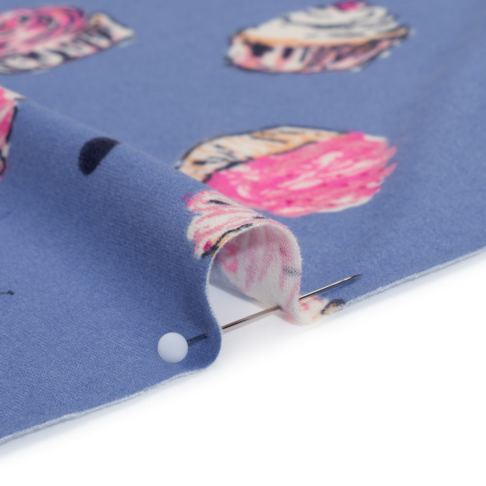 Stretch Polyester Jersey Print - Country Blue, Pink and Navy Cupcakes and Polka Dots - Deadstock