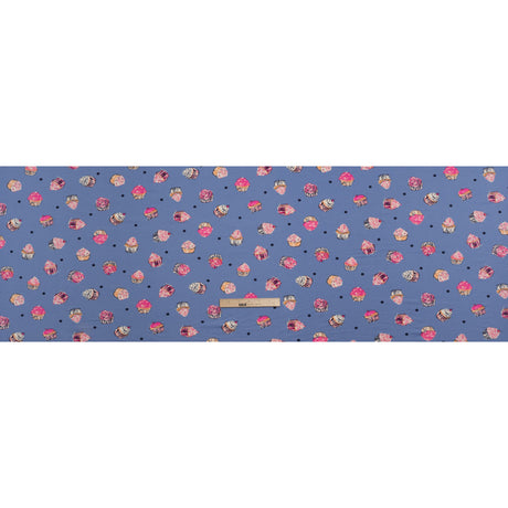 Stretch Polyester Jersey Print - Country Blue, Pink and Navy Cupcakes and Polka Dots - Deadstock