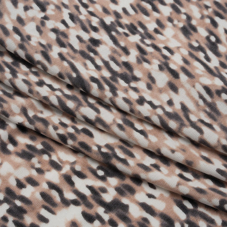 Stretch Modal Jersey Print - Taupe, Black and White Blurred Animal Spots - Deadstock
