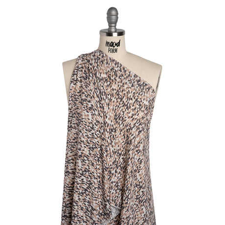 Stretch Modal Jersey Print - Taupe, Black and White Blurred Animal Spots - Deadstock