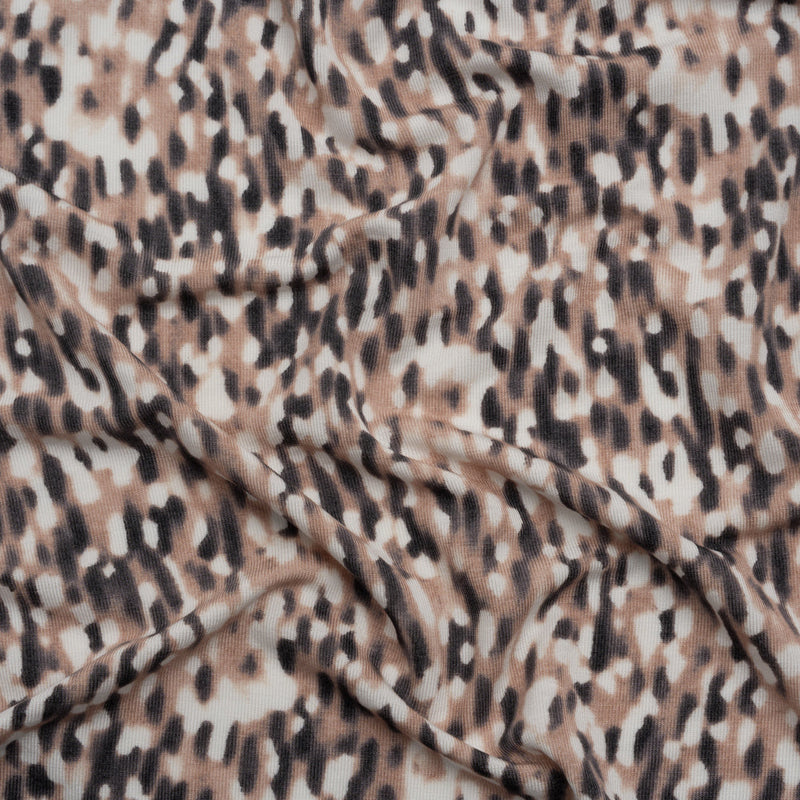 Stretch Modal Jersey Print - Taupe, Black and White Blurred Animal Spots - Deadstock