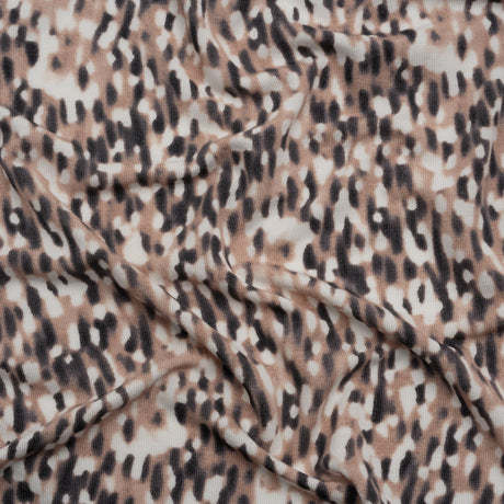 Stretch Modal Jersey Print - Taupe, Black and White Blurred Animal Spots - Deadstock