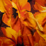 Silk Charmeuse Print 16MM, Made in Italy - Dark Orange, Golden Yellow and Russet Brown Painterly Flowers