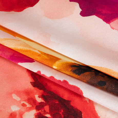 Silk Charmeuse Print 16MM, Made in Italy - Red, Pink and Fuchsia Purple Painterly Flowers