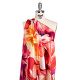 Silk Charmeuse Print 16MM, Made in Italy - Red, Pink and Fuchsia Purple Painterly Flowers