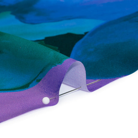 Silk Charmeuse Print 16MM, Made in Italy - Ocean Blue, Lavender, and Dark Green Painterly Flowers