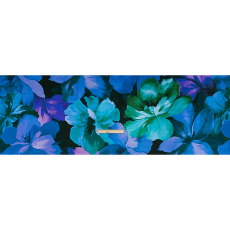 Silk Charmeuse Print 16MM, Made in Italy - Ocean Blue, Lavender, and Dark Green Painterly Flowers