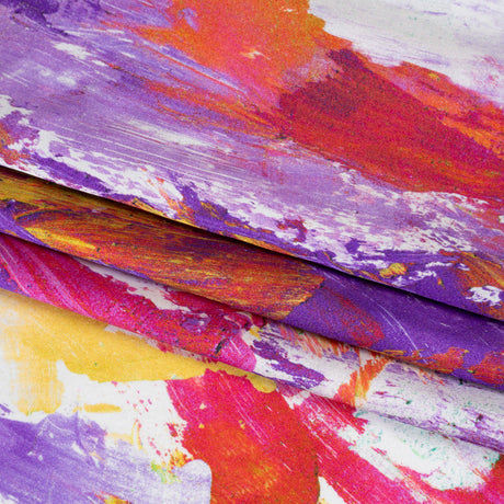 Silk Charmeuse Print 16MM, Made in Italy - Purple, Hot Pink and Yellow Abstract Brushstrokes