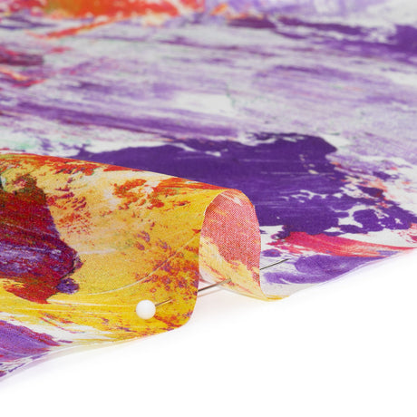 Silk Charmeuse Print 16MM, Made in Italy - Purple, Hot Pink and Yellow Abstract Brushstrokes