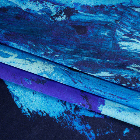 Silk Charmeuse Print 16MM, Made in Italy - Cobalt, Sky Blue and Teal Abstract Brushstrokes