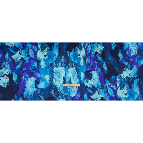 Silk Charmeuse Print 16MM, Made in Italy - Cobalt, Sky Blue and Teal Abstract Brushstrokes