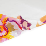 Silk Charmeuse Print 16MM, Made in Italy - Purple, Yellow and Beige Rose Garden Sketches on White