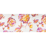 Silk Charmeuse Print 16MM, Made in Italy - Purple, Yellow and Beige Rose Garden Sketches on White