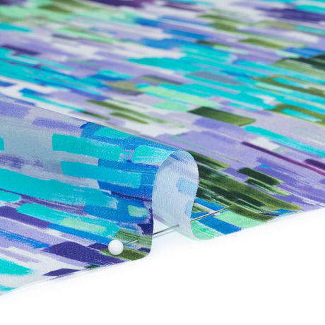 Silk Charmeuse Print 16MM, Made in Italy - Lavender, Blue and Green Painted Striations