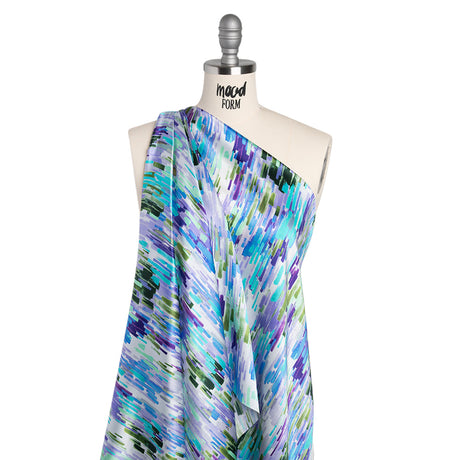 Silk Charmeuse Print 16MM, Made in Italy - Lavender, Blue and Green Painted Striations