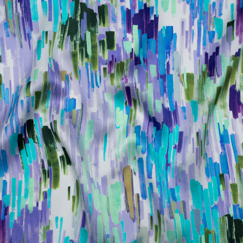 Silk Charmeuse Print 16MM, Made in Italy - Lavender, Blue and Green Painted Striations