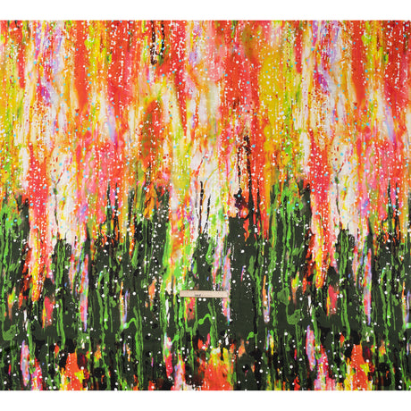 Silk Charmeuse Panel 16MM, Made in Italy - Olive Green, Red and Yellow Streaks and Spots