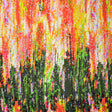 Silk Charmeuse Panel 16MM, Made in Italy - Olive Green, Red and Yellow Streaks and Spots