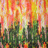 Silk Charmeuse Panel 16MM, Made in Italy - Olive Green, Red and Yellow Streaks and Spots