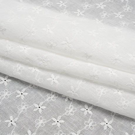 Embroidered Eyelet Cotton Voile - White Daisy Chains - Naomi Collection
