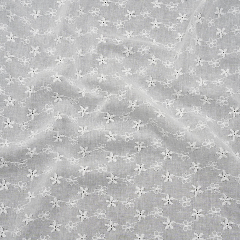 Embroidered Eyelet Cotton Voile - White Daisy Chains - Naomi Collection