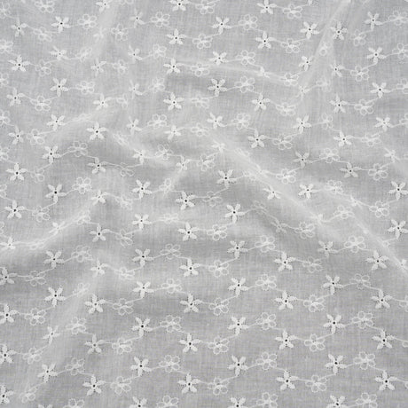 Embroidered Eyelet Cotton Voile - White Daisy Chains - Naomi Collection