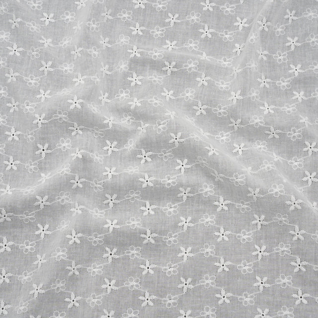 Embroidered Eyelet Cotton Voile - White Daisy Chains - Naomi Collection