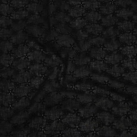 Embroidered Eyelet Cotton Voile - Black Daisy Chains - Naomi Collection