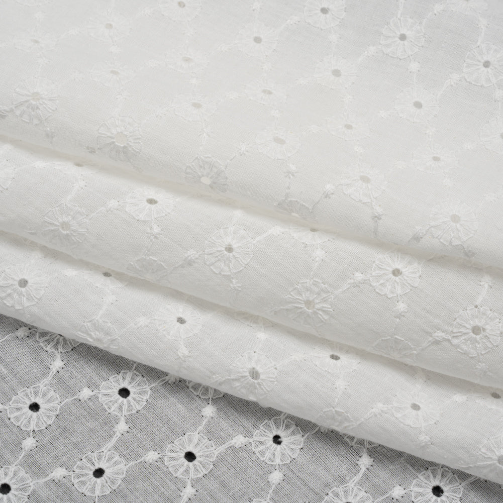 Embroidered Eyelet Cotton Voile - White Flower Lattice - Naomi Collection